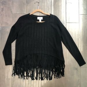 Joseph Ribkoff Sweater with suede fringe trim